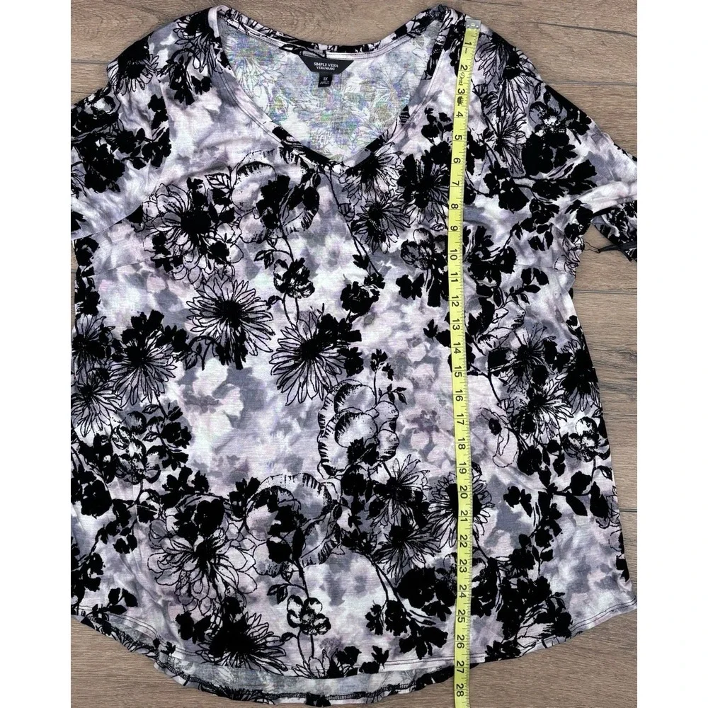 Simply Vera‎ Vera Wang Floral Velvet Burnout Top 1X Purple Black Long Sleeve NWT